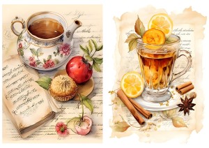 Papier ryżowy A4 Artando do decoupage - filiżanki, owoce, cytryny, napisy