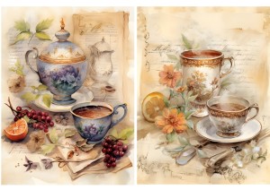 Papier ryżowy A4 Artando do decoupage - filiżanki, imbryk, owoce, napisy