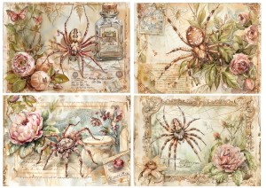 Papier ryżowy A4 Artando do decoupage - pająki, kwiaty, róże, napisy, wzorki, Vintage