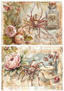 Papier ryżowy A4 Artando do decoupage - pająki, kwiaty, róże, napisy, wzorki, Vintage