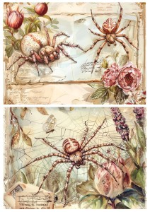 Papier ryżowy A4 Artando do decoupage - pająki, kwiaty, róże, napisy,  Vintage
