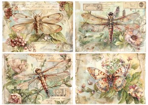 Papier ryżowy A4 Artando do decoupage - motyle, ważki, kwiaty, napisy,  Vintage