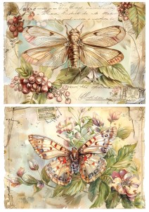 Papier ryżowy A4 Artando do decoupage - motyle, kwiaty, napisy,  Vintage