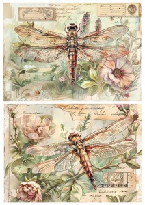 Papier ryżowy A4 Artando do decoupage - ważki, kwiaty, napisy,  Vintage