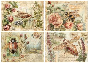 Papier ryżowy A4 Artando do decoupage - świerszcze, kwiaty, napisy,  Vintage (1)