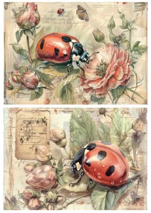 Papier ryżowy A4 Artando do decoupage - biedronki, kwiaty, róże, napisy,  Vintage