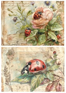 Papier ryżowy A4 Artando do decoupage - biedronki, kwiaty, róże, napisy,  Vintage