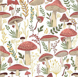 Serwetka decoupage 33x33 cm - grzyby, muchomory, liście