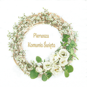 Serwetka decoupage 33x33 cm - Pierwsza Komunia Święta, wianek, kwiaty, róże