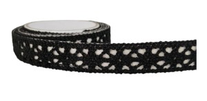 Koronka samoprzylepna materiałowa czarna 15mm 1m