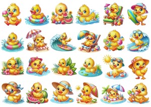 Naklejki, stickersy papierowe 24 sztuki - ptaki, kaczki, kaczuszki