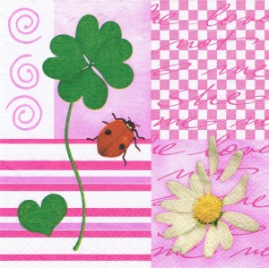 Serwetka decoupage 33x33 cm - kwiat, koniczyna, biedronka