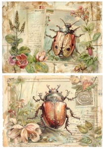 Papier ryżowy A4 Artando do decoupage - owady, żuki, kwiaty, róże, napisy,  Vintage