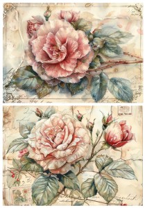 Papier ryżowy A4 Artando do decoupage - kwiaty, róże, napisy,  Vintage