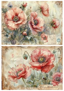 Papier ryżowy A4 Artando do decoupage - kwiaty, maki, napisy,  Vintage