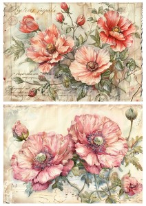 Papier ryżowy A4 Artando do decoupage - kwiaty, maki, napisy,  Vintage
