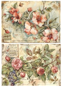 Papier ryżowy A4 Artando do decoupage - kwiaty, róże, napisy,  Vintage