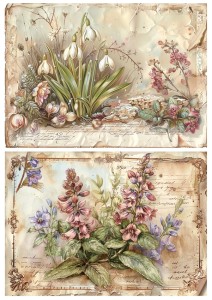 Papier ryżowy A4 Artando do decoupage - kwiaty wiosenne, napisy,  Vintage
