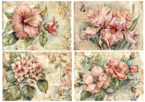 Papier ryżowy A4 Artando do decoupage - kwiaty wiosenne, napisy,  Vintage