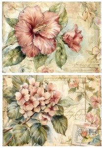 Papier ryżowy A4 Artando do decoupage - kwiaty wiosenne, napisy,  Vintage