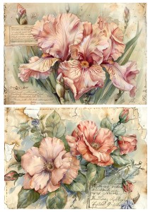 Papier ryżowy A4 Artando do decoupage - kwiaty wiosenne, napisy,  Vintage