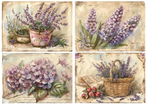 Papier ryżowy A4 Artando do decoupage - kwiaty, lawenda, napisy,  Vintage