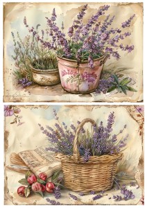 Papier ryżowy A4 Artando do decoupage - kwiaty, lawenda, napisy,  Vintage