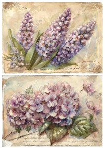 Papier ryżowy A4 Artando do decoupage - kwiaty, lawenda, napisy,  Vintage