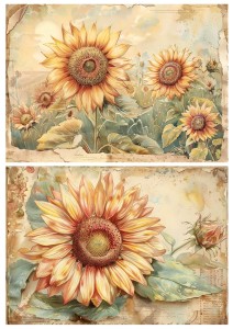 Papier ryżowy A4 Artando do decoupage - kwiaty, słoneczniki, napisy,  Vintage