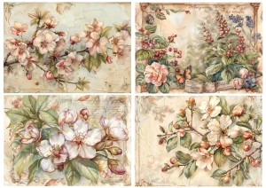 Papier ryżowy A4 Artando do decoupage - kwiaty, dzika róża, napisy,  Vintage