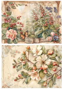 Papier ryżowy A4 Artando do decoupage - kwiaty, dzika róża, napisy,  Vintage