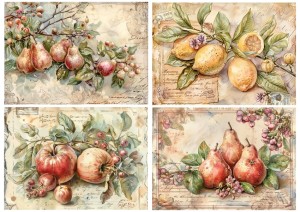 Papier ryżowy A4 Artando do decoupage - owoce, jabłka, gruszki, cytryny, napisy,  Vintage
