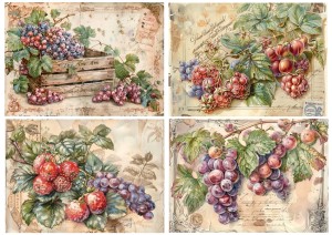 Papier ryżowy A4 Artando do decoupage - owoce, winogrona, poziomki, jeżyny, napisy,  Vintage