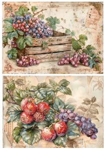 Papier ryżowy A4 Artando do decoupage - owoce, winogrona, poziomki, napisy,  Vintage