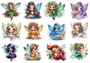 Naklejki, stickersy papierowe 12 sztuk - wróżki, elfy, czarodziejki