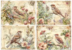 Papier ryżowy A4 Artando do decoupage - ptaki, kwiaty, róże, napisy,  Vintage
