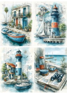 Papier ryżowy A4 Artando do decoupage - morze, widok, pejzaż morski, latarnie, statki