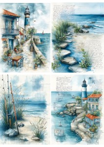 Papier ryżowy A4 Artando do decoupage - morze, widok, pejzaż morski, latarnia, plaża