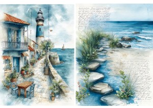 Papier ryżowy A4 Artando do decoupage - morze, widok, pejzaż morski, latarnia, plaża