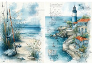 Papier ryżowy A4 Artando do decoupage - morze, widok, pejzaż morski, latarnia, plaża
