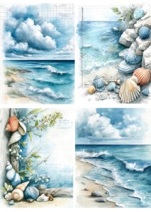 Papier ryżowy A4 Artando do decoupage - morze, widok, pejzaż morski, plaża, muszle, muszelki