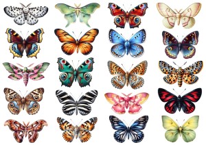 Naklejki, stickersy papierowe 20 sztuk - motyle, motylki