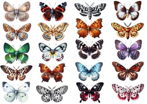 Naklejki, stickersy papierowe 20 sztuk - motyle, motylki