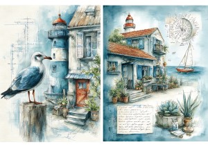 Papier ryżowy A4 Artando do decoupage - morze, widok, pejzaż morski, latarnie, statki, mewy 