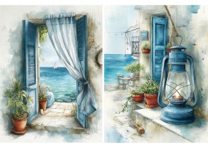 Papier ryżowy A4 Artando do decoupage - morze, widok, pejzaż morski, okno, lampa