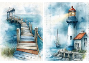 Papier ryżowy A4 Artando do decoupage - morze, widok, pejzaż morski, latarnia, statek,  pomost 