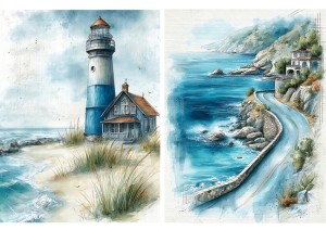 Papier ryżowy A4 Artando do decoupage - morze, widok, pejzaż morski, latarnia, plaża, droga