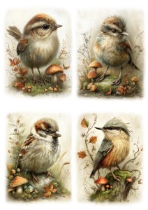 Papier ryżowy A4 Artando do decoupage - ptaki, ptaszki, liście, grzyby