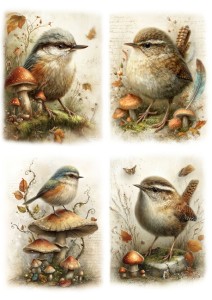 Papier ryżowy A4 Artando do decoupage - ptaki, ptaszki, liście, grzyby