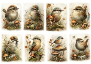 Papier ryżowy A4 Artando do decoupage - ptaki, ptaszki, liście, grzyby
